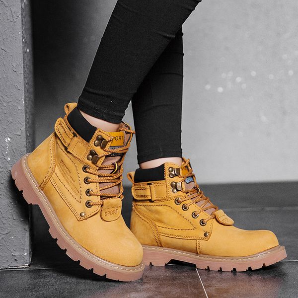 

women working boots yellow winter boots work shoes genuine leather ladies leather fashion shoes casual women, Black
