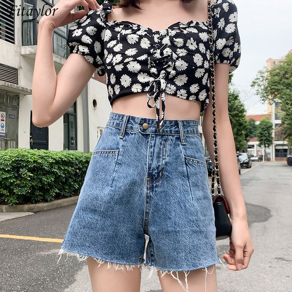 

women's shorts fitaylor women loose summer high waist blue denim vintage female solid color plus size 5xl streetwear jeans, White;black