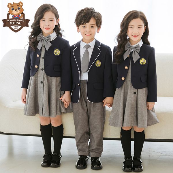 

childrenswear 2020 new style kindergarten suit autumn england college style suit set dress young student's school uniform, White