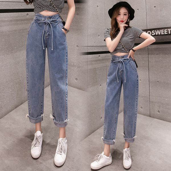 

make a stand family cowboy new during the spring and autumn fashion web celebrity high waist width torre pants legs, Blue