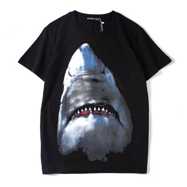 

мужская футболка 2020 повседневная с коротким рукавом мода акула печати новые мужчины женщины хип-хоп тройники, White;black