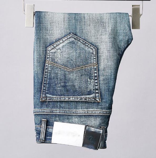 

конструктор мужского летних новых качеств высокого бренда стиль мужчины короткие джинсы случайной высокие эластичные дышащий с маркой челове, Blue