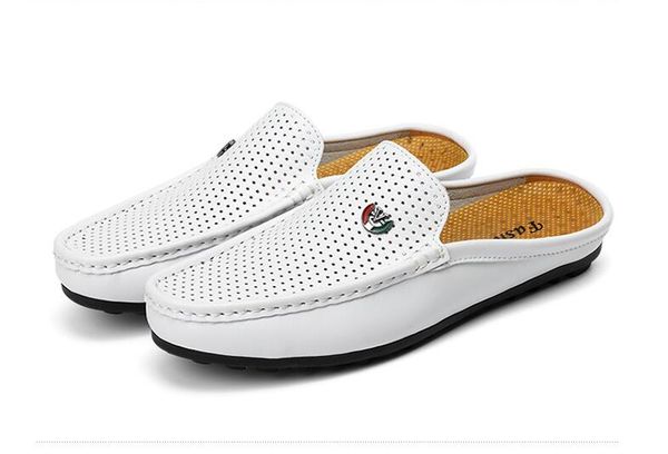 

men half slippers slip on outdoor mens shoes men summer slipper man driving loafers male footwear, Black