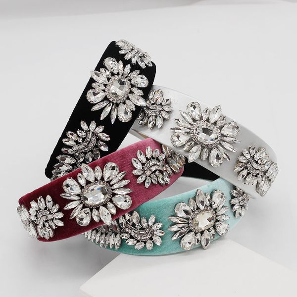

new european and american baroque fashion gorgeous multicolor rhinestone flower headband travel wild casual headband 889, Golden;white