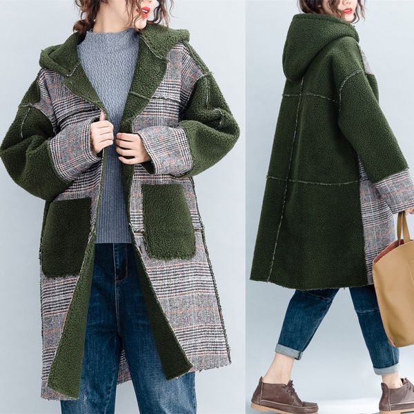 

qoerlin зима женщины кашемир длинное пальто повседневная толстовка с длинным рукавом свободные топы однобортный кнопки куртка пальто женский, Black;brown