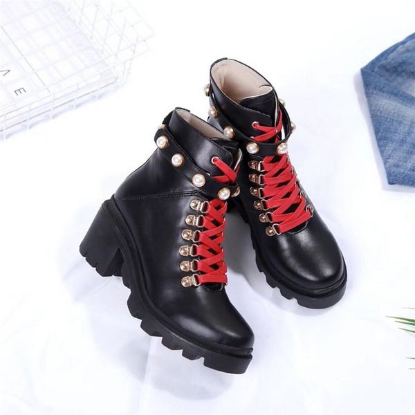 

martin women boots calfskin leather spikes rivet boot lace up ankle bottes booties australia bottines designer boots women 25 dust bag, Black