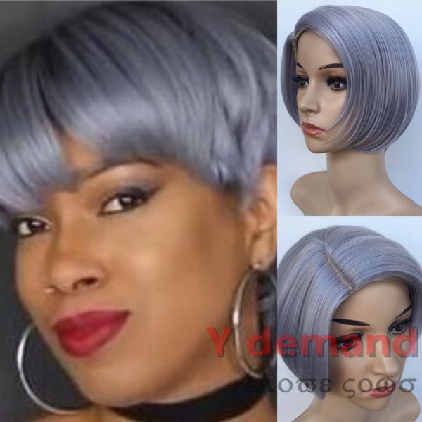 

short grey wigs bob cut glueless full wig synthetic hair wig for black women brazilian virgin hair natural hairline