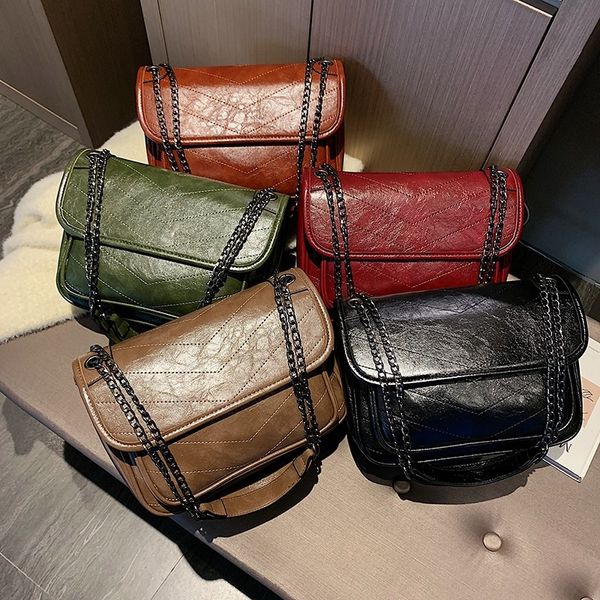 

2020 new fashion chain women bag solid color embroidery vintage shoulder bag