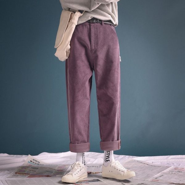 

2018autumn new hong kong style retro corduroy loose straight pants fashion casual pants white / dark gray / black purple m-2xl