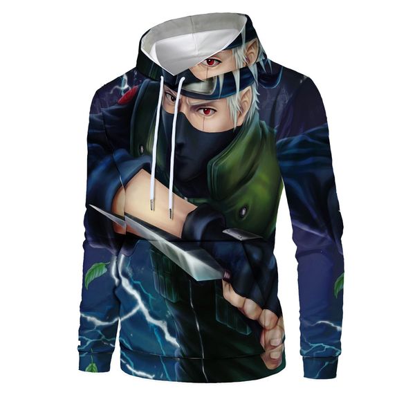 

mens designer new naruto 3d digital printing pullover hooded sweater, Black