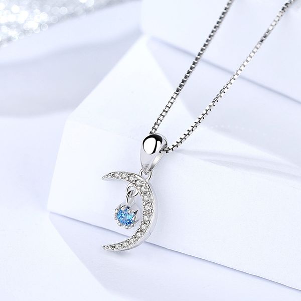 

genuine s925 sterling silver ladies gift korean version atmospheric moon pendant micro inlay zircon fashion pendant jewelry