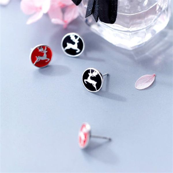 

new simple fresh sika deer 925 sterling silver jewelry epoxy elk sweet animal personality round women stud earrings se914, Golden;silver