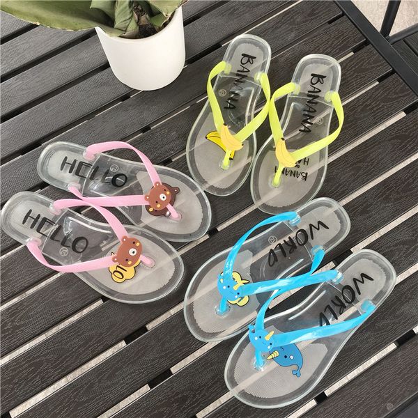

cinessd pvc transparent slippers women beach 2020 women's summer flip flops fashion cartoon shoes woman soft woman slippers flat, Black
