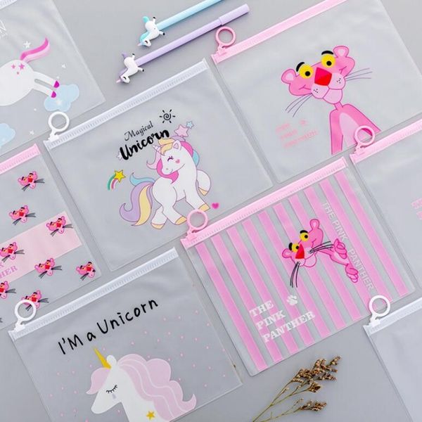 

cute pink leopard unicorn transparent travel cosmetic bag make up case makeup file bag women organizer toiletry storage kit box