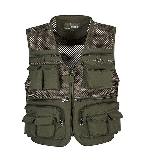 

men's waistcoat multi-pocket new clothes utility pgraph sleeveless network zipper vest jacket, Black;white
