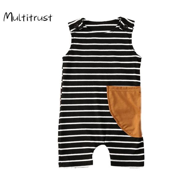 

jumpsuits multitrust 2021 baby girls boys rib stripe sleeveless jumpsuit toddler round neck pull-on shorts, Blue