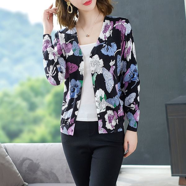 

spring women's jackets retro floral printed coat female long sleeve outwear thin cardigan clothes 3xl short bomber jackets, Black;brown