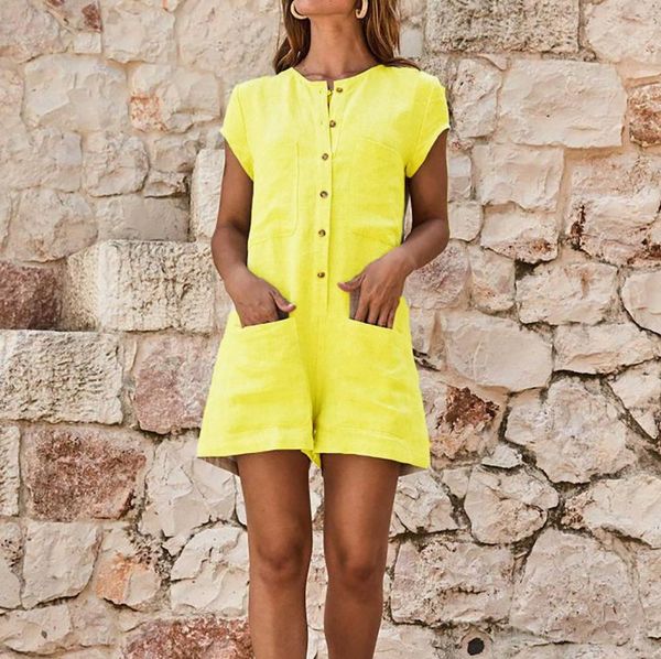 

women's jumpsuits & rompers plus size overalls women summer 2021 fashion short sleeve button pockets casual womens solid playsuit, Black;white