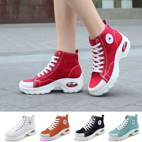 

fashion womens sneakers high-canvas sports shoes walking lace up comfortable wedges