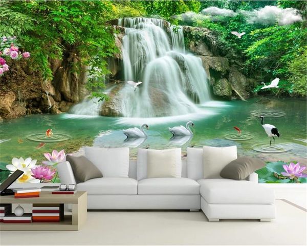 

3d modern wallpaper beautiful landscape waterfall 3d tv background wall home decor living room bedroom wallcovering hd wallpaper