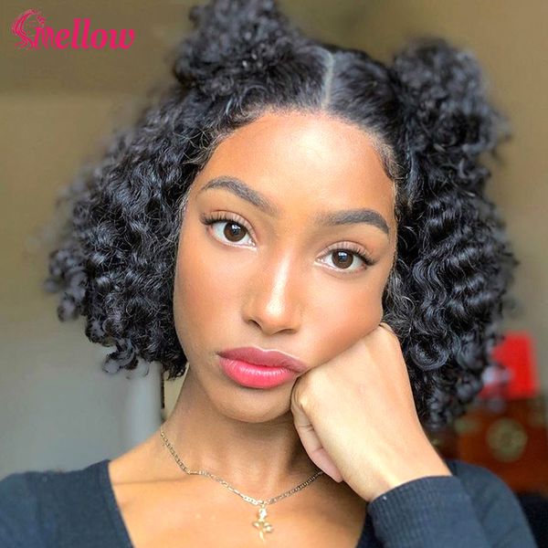 

short bob wigs deep wave 150 density lace front human hair wig pre plucked malaysian curly frontal natural water wave wigs, Black;brown
