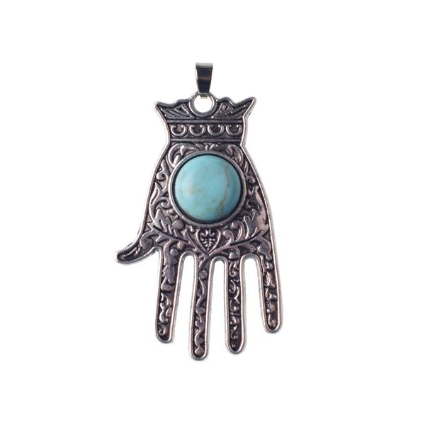 

alloy fatima hand pendant cool blue evil eye keychain fashion tote/wallet/necklace earrings - black/ink blue, Silver