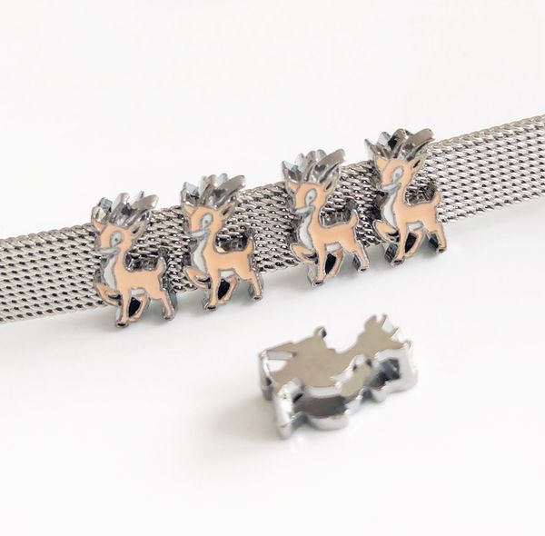 

50pcs diy accessory 8mm enamel christmas elks xmas deer slide charms letters fit 8mm dog cat collar belts wristbands tags, Bronze;silver
