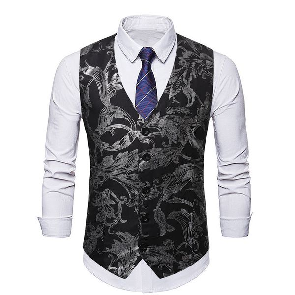 

steampunk suit vest men shiny bronzing paisley gilet costume homme slim fit sleeveless wedding tuxedo dress vest waistcoat men, Black;white