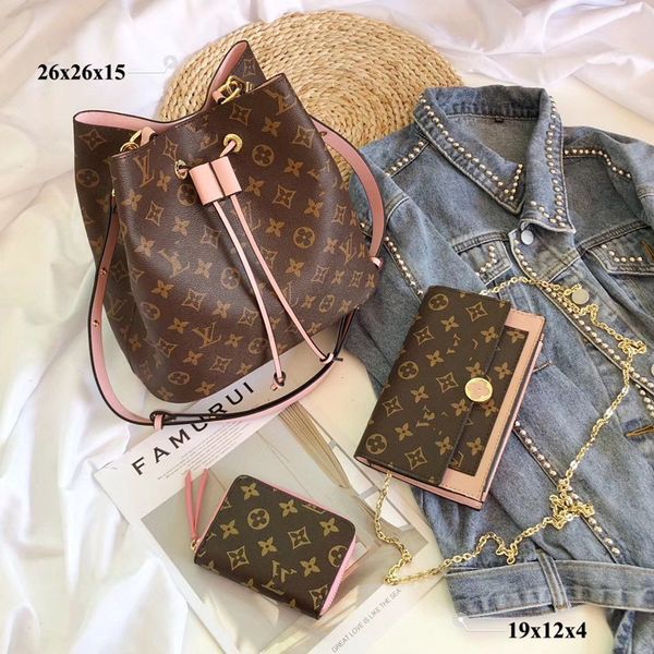 

3pcs sets neverfull shoulder bag lv womens monogram leather handbags bucket bags louis vuitton