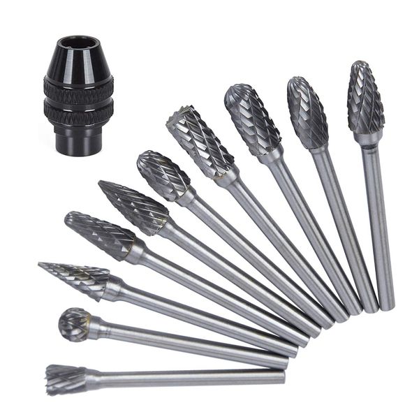 

11x multi-function three-jaw mini drill chuck rotary file set woodworking wood carving head
