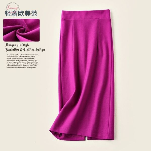 

women slim wrap skirts knee length solid elastic fitting pencil skirts lady midi work skirt back split, Black