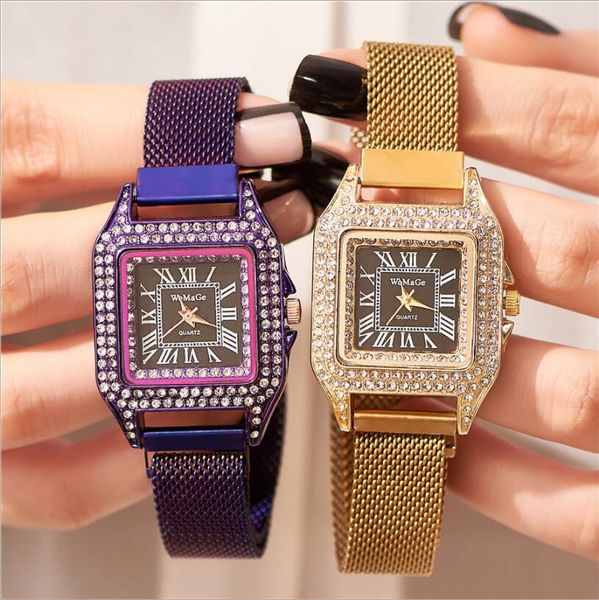 

luxury fashion ladies women mesh magnet buckle starry sky watch geometric surface roman numeral quartz watch relojes para mujer, Slivery;brown