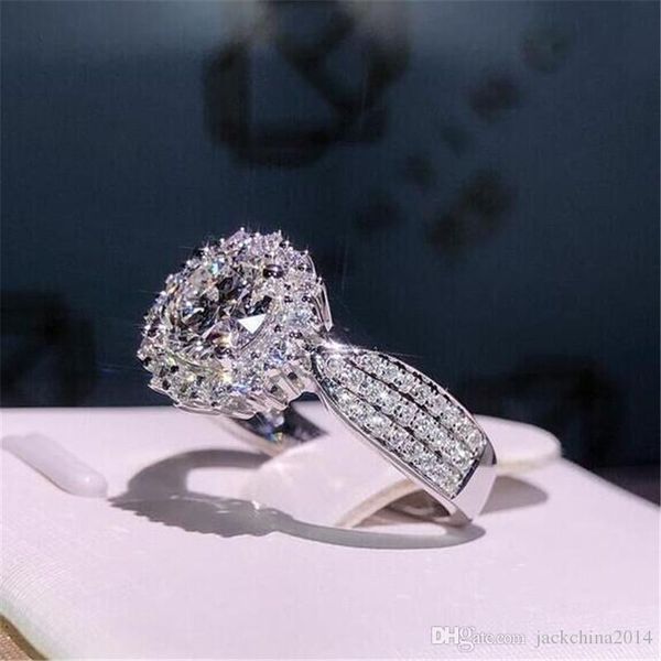 

sparkling luxury jewelry 925 sterling silver big white z cz diamond promise eternity lucky women wedding engagement bridal ring gift, Slivery;golden