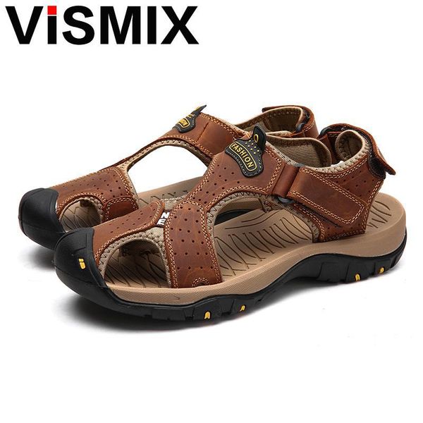 

brand2019 summer genuine leather sandals men casual shoes sneakers plus size beach sandals for man outdoor casual sneakers, Black