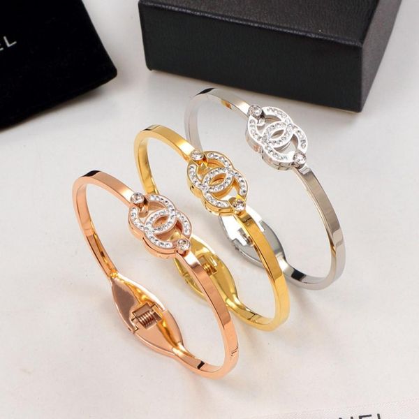 

brand stainless steel wholesale of 18k titanium-plated hollow bracelet with alphabet inserted drill bracelet wholesale, Black