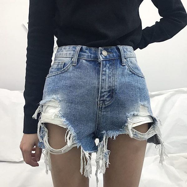 

2019 summer women shorts ripped jeans short with hole plus size 3xl 4xl 5xl high waist loose blue & club denim, White;black