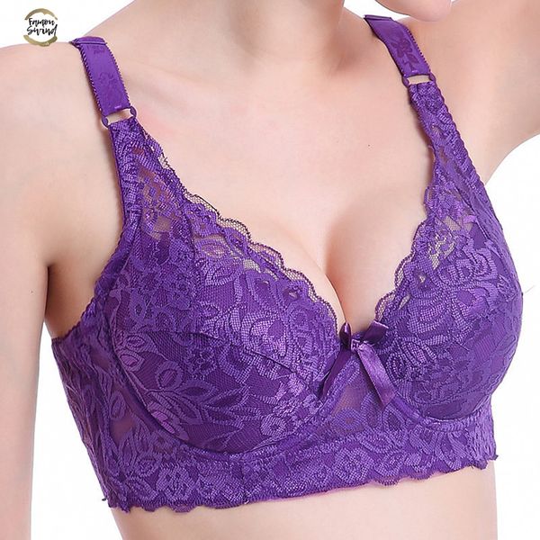 

full cup thin underwear small bra plus size wireless adjustable lace women's bra breast cover cup large size lace bras, Red;black