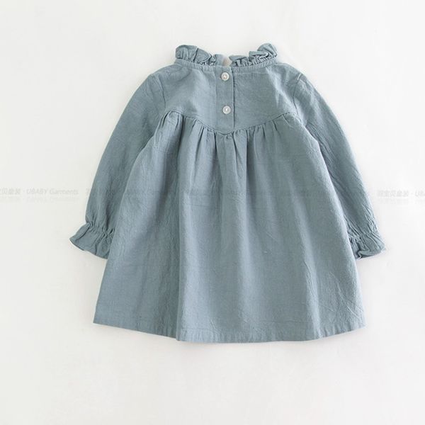 

baby girl long sleeve children spring cotton linen dress vintage loose shirt dresses quality kids blouse autumn clothes y200317, Red;yellow