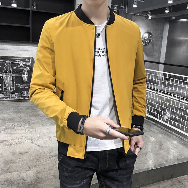 

2020 new scholar outside autumn simple baseball collar jacket adolescents simple non-iron solid color men's casual jacket, Black;brown