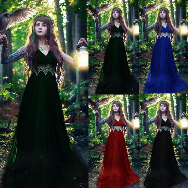 

2019 summer clothes for women medieval renaissance gothic lace vintage v-neck cosplay retro long dress vestido robe femme 17, Black;gray