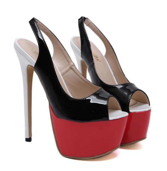 

2020 spring summer nightclub dance shoes red black patchwork ultra high heel 16cm designer pumps size 35 to 40