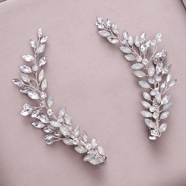 

2pcs мода серебряный головной убор кристалл rhinestone hairgrips клипы люкс ручной оголовье женщин ювелирные изделия свадебные аксессуары дл, White;golden