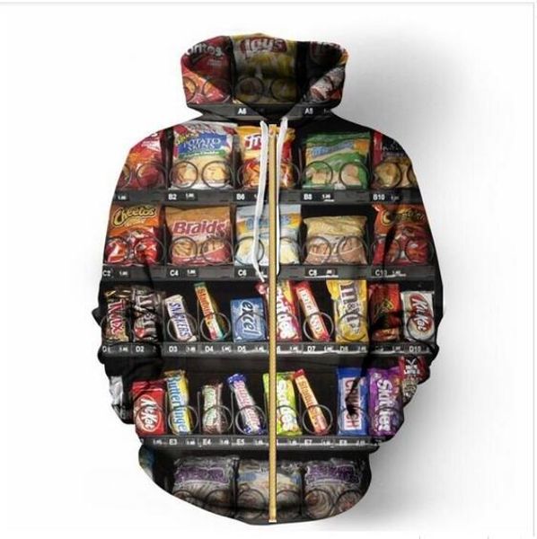

new fashion mens 3d hoodies vending machine style printed zipper hoodies hip hop casual sweatshirt lm023, Black