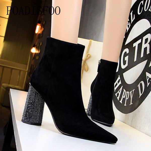 

ltarta woman style fashion simple rhinestones with thick with high heel suede pointed nightclub slim boots ds-17221-2, Black