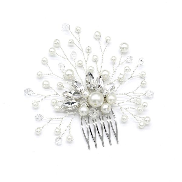 

1pc wedding hair comb handmade crystal pearl hair comb elegant bridal accessories vintage hairpins for brides and bridesmai, Silver
