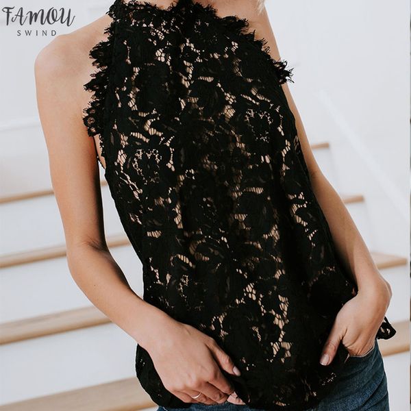 

womens floral lace hollow out shirt sleeveless black white feminine blouse 2020 summer elegant shirts ladies