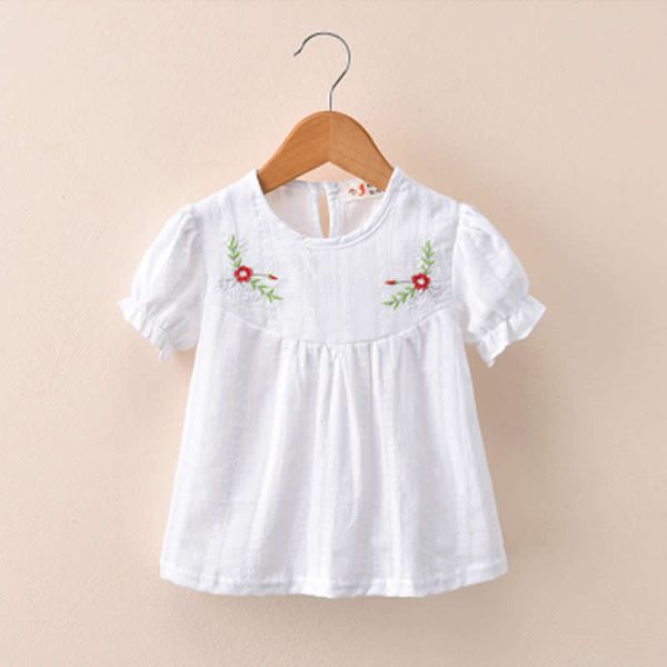 

toddler girls tees short sleeve shirts children blouse shirts 100% cotton kids summer clothes baby embroidery floral shirt, White;black