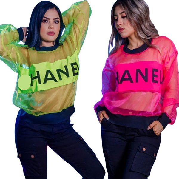 

De igner women ummer clothing organza hoodie t hirt brand letter printing ee through blou e women port club top beach cover up c62608