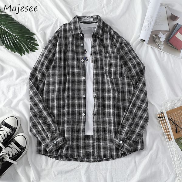 

plaid shirt men long sleeve ulzzang mens shirts red all match stylish vintage loose males korean streetwear clothes, White;black