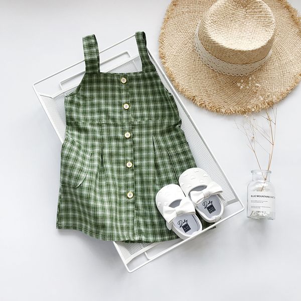 

gril summer designer plaid dress 2019 brand child clothing girls casual suspender plaid dress with button summer luxury fashion skirts, Red;yellow